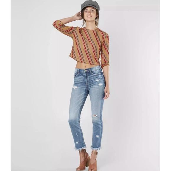 NWT Free People Magic Carpet Cropped‎ Top Multicolor Diamonds Women's Large - Picture 2 of 8